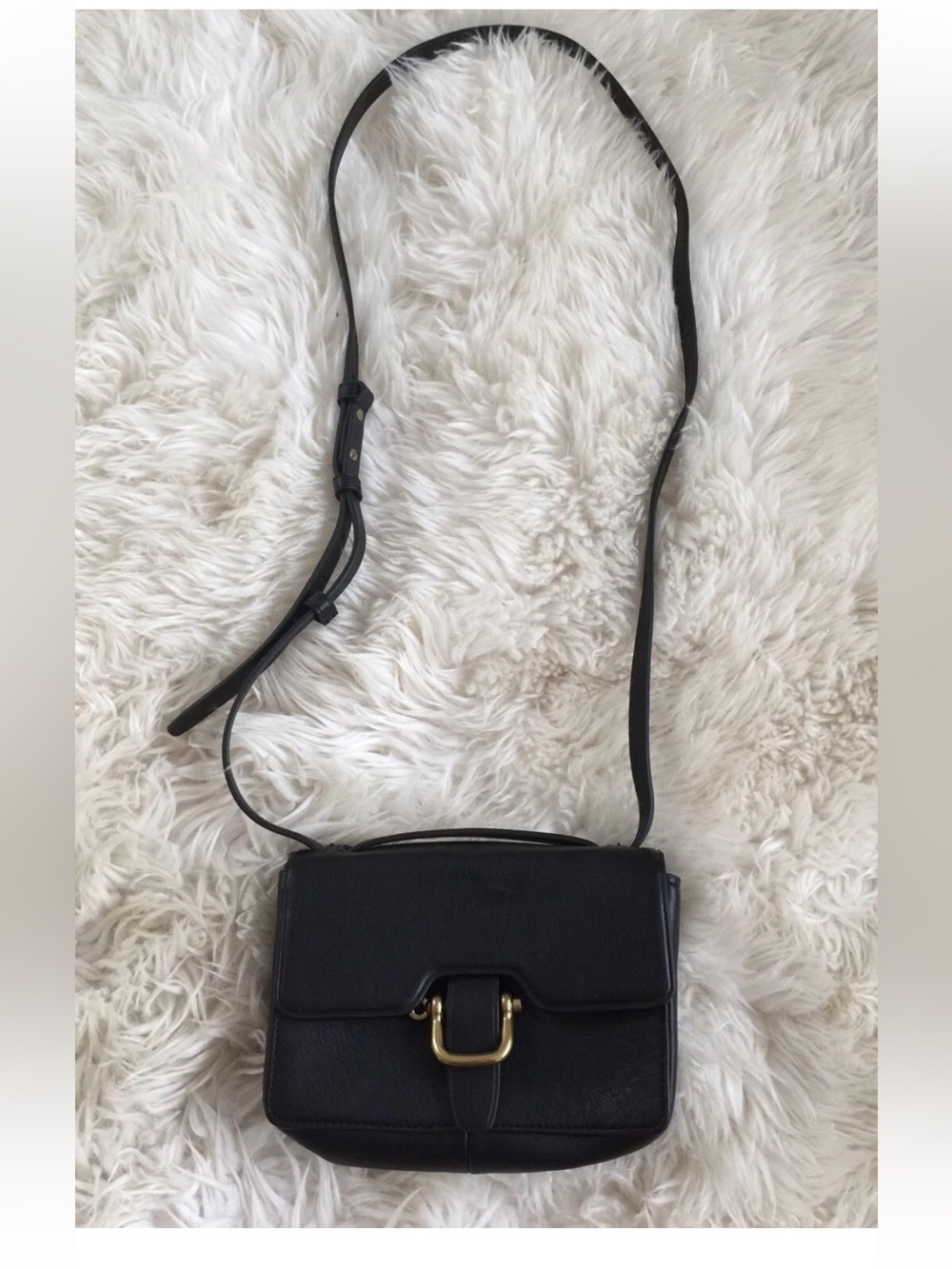 J. Crew Black Leather Crossbody Bag with Gold Buckle